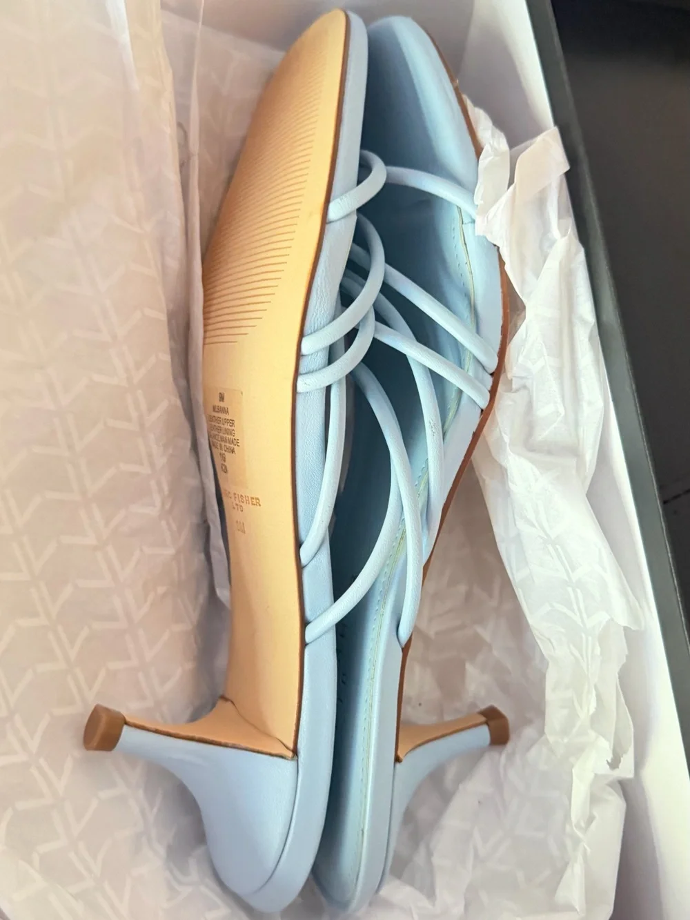 Marc Fisher Pale Blue Strappy Square-Toe Slide Sandals